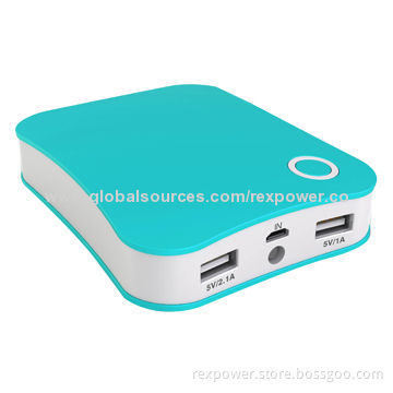 Power Banks with 8,800mAh Capacity, DC 5V Input, 1A Current, 5V DC, 2.1A + 1A